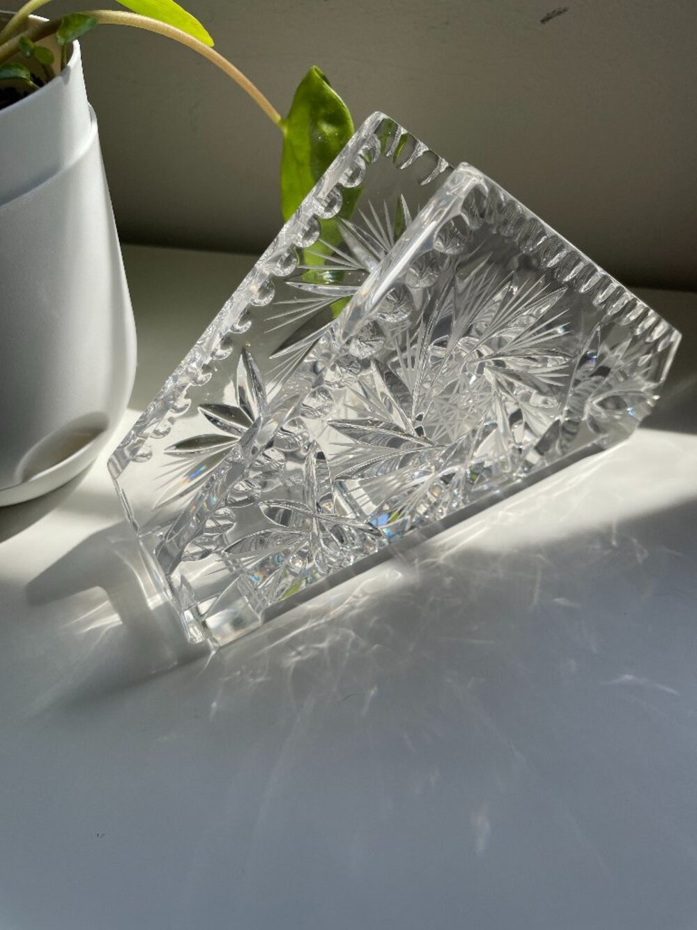 Vintage Cut Crystal Napkin Holder / Paperweight Décor